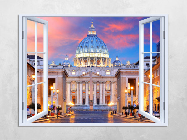 Quadro Finestra roma 100x75 cm Stampa su Tela con Telaio in Legno Arredamento Arte Arredo Moderno - Made in Italy