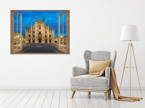 Quadro Finestra milano duomo 100x75 cm Stampa su Tela con Telaio in Legno Arredamento Arte Arredo Moderno - Made in Italy
