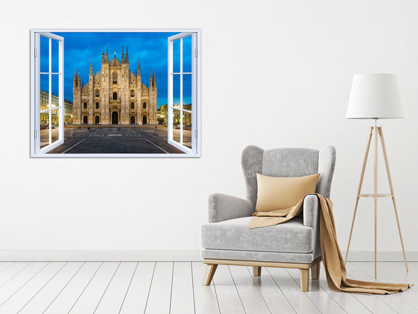 Quadro Finestra milano duomo 100x75 cm Stampa su Tela con Telaio in Legno Arredamento Arte Arredo Moderno - Made in Italy