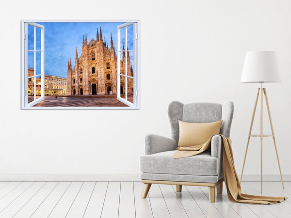 Quadro Finestra milano duomo 100x75 cm Stampa su Tela con Telaio in Legno Arredamento Arte Arredo Moderno - Made in Italy