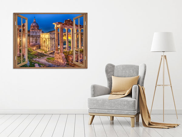 Quadro Finestra roma 100x75 cm Stampa su Tela con Telaio in Legno Arredamento Arte Arredo Moderno - Made in Italy