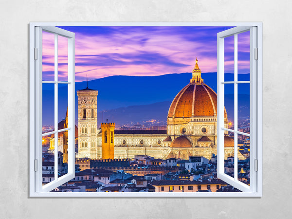 Quadro Finestra firenze 100x75 cm Stampa su Tela con Telaio in Legno Arredamento Arte Arredo Moderno - Made in Italy