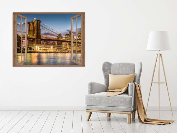 Quadro Finestra new york 100x75 cm Stampa su Tela con Telaio in Legno Arredamento Arte Arredo Moderno - Made in Italy