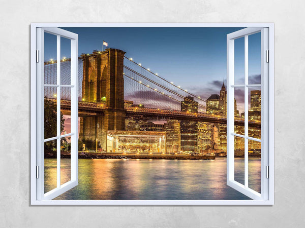 Quadro Finestra new york 100x75 cm Stampa su Tela con Telaio in Legno Arredamento Arte Arredo Moderno - Made in Italy