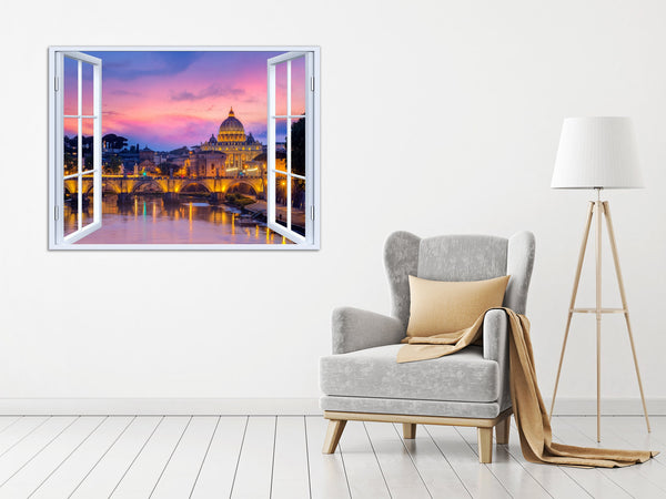 Quadro Finestra roma 100x75 cm Stampa su Tela con Telaio in Legno Arredamento Arte Arredo Moderno - Made in Italy