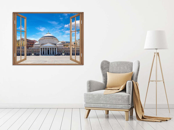 Quadro Finestra napoli 100x75 cm Stampa su Tela con Telaio in Legno Arredamento Arte Arredo Moderno - Made in Italy