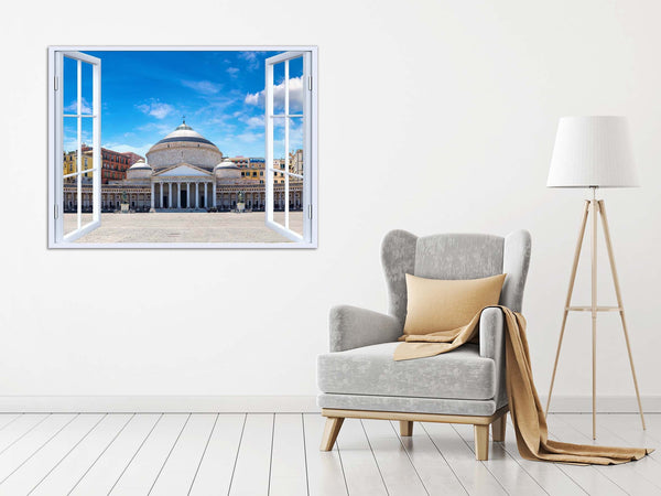 Quadro Finestra napoli 100x75 cm Stampa su Tela con Telaio in Legno Arredamento Arte Arredo Moderno - Made in Italy