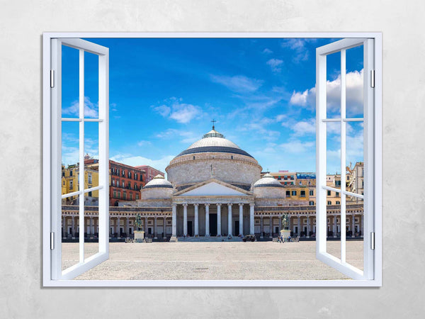 Quadro Finestra napoli 100x75 cm Stampa su Tela con Telaio in Legno Arredamento Arte Arredo Moderno - Made in Italy