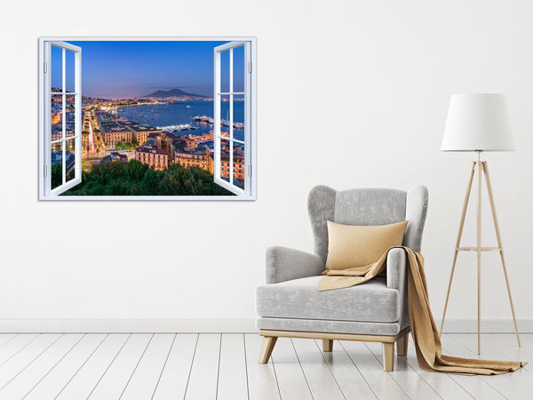 Quadro Finestra napoli vesuvio 100x75 cm Stampa su Tela con Telaio in Legno Arredamento Arte Arredo Moderno - Made in Italy