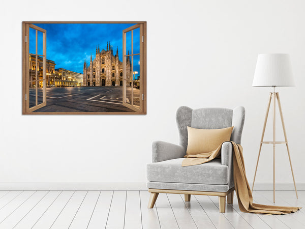 Quadro Finestra milano duomo 100x75 cm Stampa su Tela con Telaio in Legno Arredamento Arte Arredo Moderno - Made in Italy