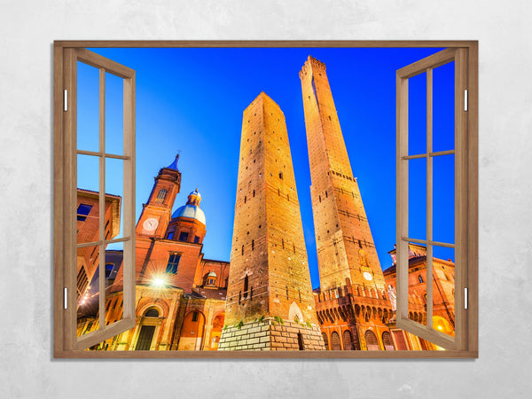 Quadro Finestra bologna 100x75 cm Stampa su Tela con Telaio in Legno Arredamento Arte Arredo Moderno - Made in Italy