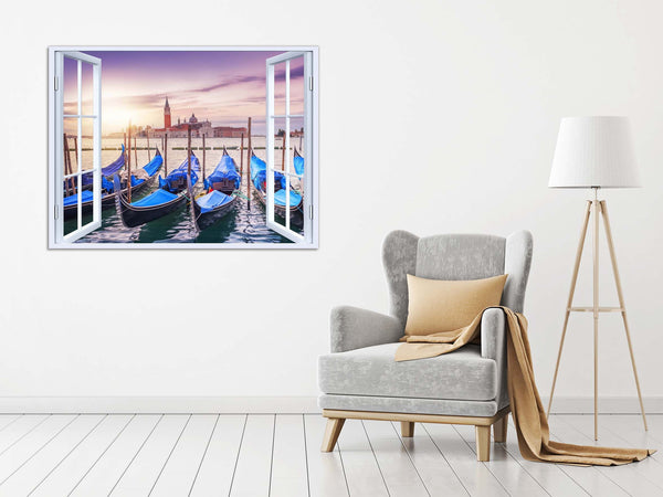 Quadro Finestra venezia 100x75 cm Stampa su Tela con Telaio in Legno Arredamento Arte Arredo Moderno - Made in Italy