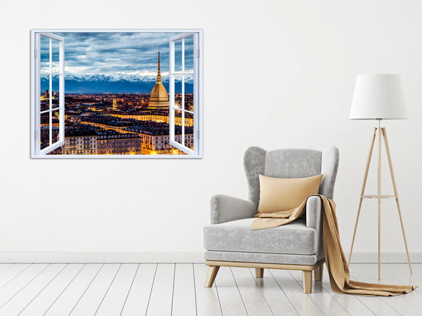 Quadro Finestra torino  100x75 cm Stampa su Tela con Telaio in Legno Arredamento Arte Arredo Moderno - Made in Italy