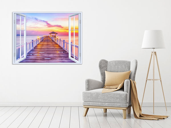 Quadro Finestra tramonto mare 100x75 cm Stampa su Tela con Telaio in Legno Arredamento Arte Arredo Moderno - Made in Italy