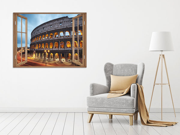 Quadro Finestra roma colosseo 100x75 cm Stampa su Tela con Telaio in Legno Arredamento Arte Arredo Moderno - Made in Italy