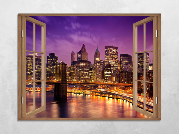 Quadro Finestra new york 100x75 cm Stampa su Tela con Telaio in Legno Arredamento Arte Arredo Moderno - Made in Italy