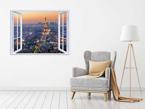 Quadro Finestra parigi Torre Eiffel 100x75 cm Stampa su Tela con Telaio in Legno Arredamento Arte Arredo Moderno - Made in Italy