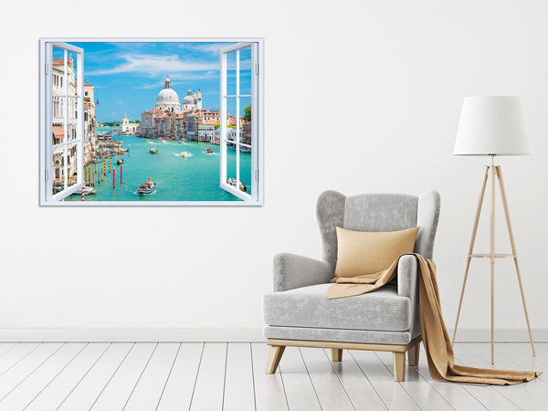 Quadro Finestra venezia canal grande 100x75 cm Stampa su Tela con Telaio in Legno Arredamento Arte Arredo Moderno - Made in Italy