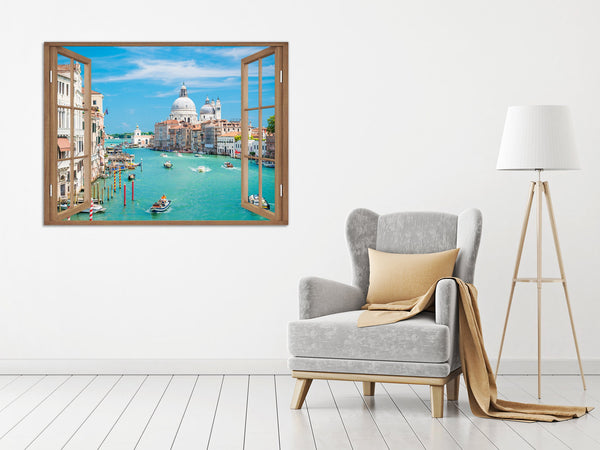 Quadro Finestra venezia canal grande 100x75 cm Stampa su Tela con Telaio in Legno Arredamento Arte Arredo Moderno - Made in Italy