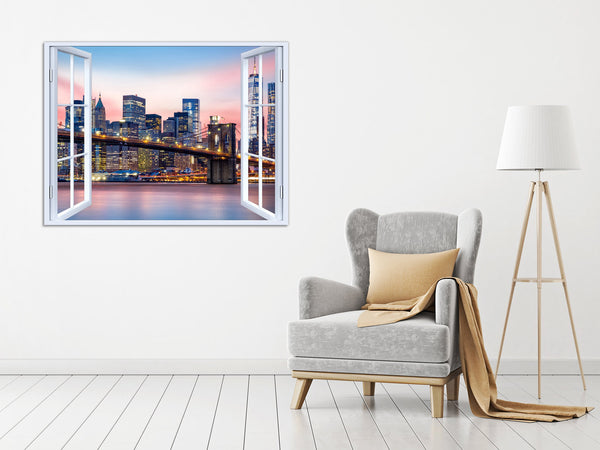 Quadro Finestra new york 100x75 cm Stampa su Tela con Telaio in Legno Arredamento Arte Arredo Moderno - Made in Italy