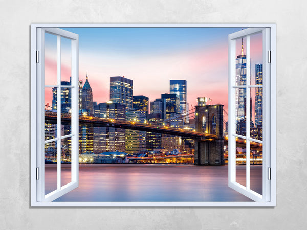 Quadro Finestra new york 100x75 cm Stampa su Tela con Telaio in Legno Arredamento Arte Arredo Moderno - Made in Italy