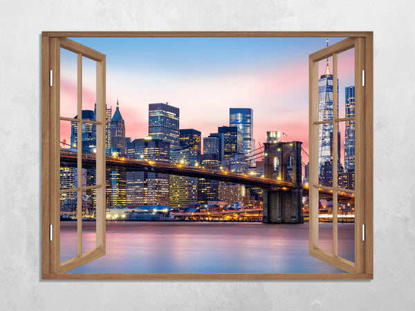 Quadro Finestra new york 100x75 cm Stampa su Tela con Telaio in Legno Arredamento Arte Arredo Moderno - Made in Italy
