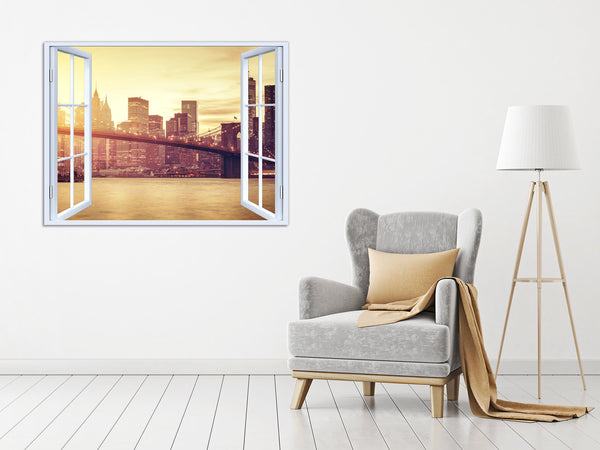 Quadro Finestra new york 100x75 cm Stampa su Tela con Telaio in Legno Arredamento Arte Arredo Moderno - Made in Italy