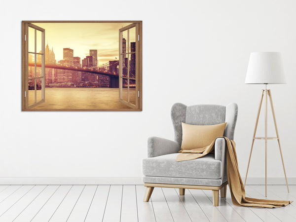 Quadro Finestra new york 100x75 cm Stampa su Tela con Telaio in Legno Arredamento Arte Arredo Moderno - Made in Italy