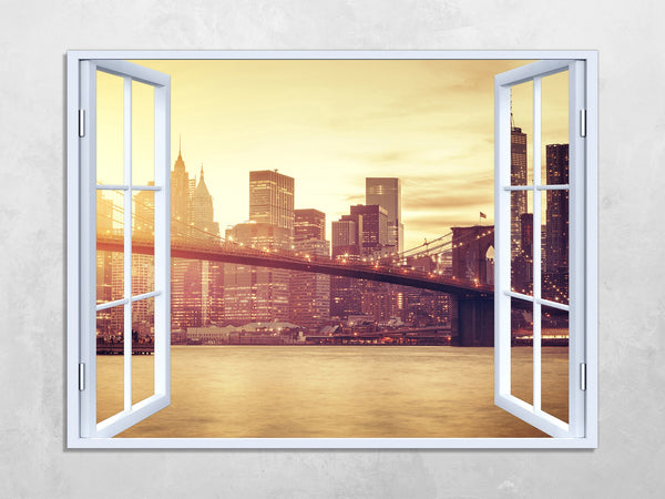 Quadro Finestra new york 100x75 cm Stampa su Tela con Telaio in Legno Arredamento Arte Arredo Moderno - Made in Italy