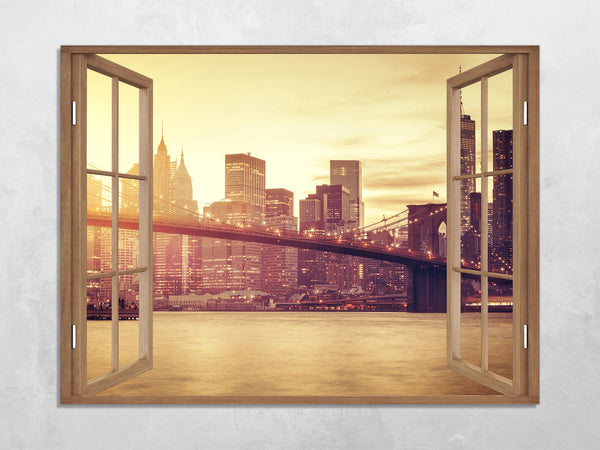 Quadro Finestra new york 100x75 cm Stampa su Tela con Telaio in Legno Arredamento Arte Arredo Moderno - Made in Italy