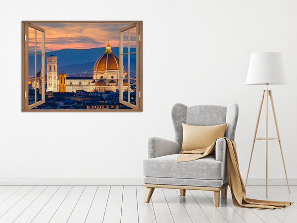 Quadro Finestra firenze 100x75 cm Stampa su Tela con Telaio in Legno Arredamento Arte Arredo Moderno - Made in Italy