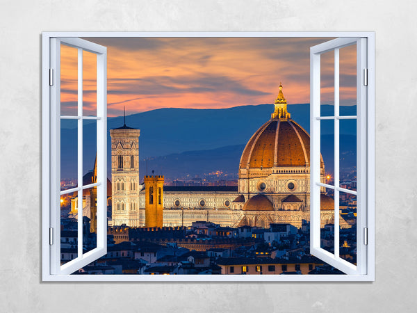 Quadro Finestra firenze 100x75 cm Stampa su Tela con Telaio in Legno Arredamento Arte Arredo Moderno - Made in Italy