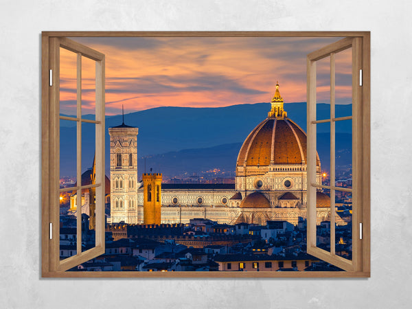 Quadro Finestra firenze 100x75 cm Stampa su Tela con Telaio in Legno Arredamento Arte Arredo Moderno - Made in Italy