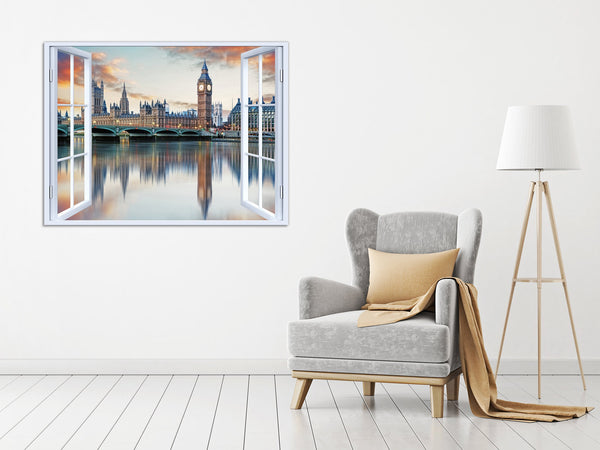 Quadro Finestra londra 100x75 cm Stampa su Tela con Telaio in Legno Arredamento Arte Arredo Moderno - Made in Italy