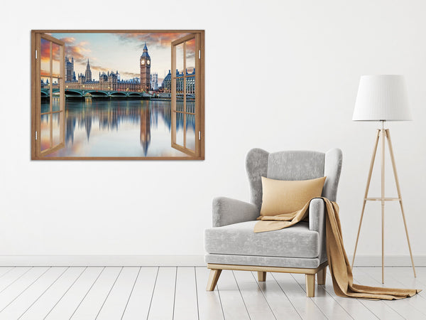 Quadro Finestra londra 100x75 cm Stampa su Tela con Telaio in Legno Arredamento Arte Arredo Moderno - Made in Italy