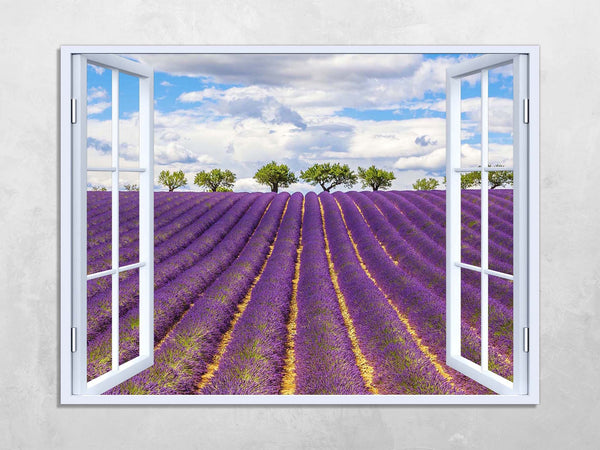 Quadro Finestra paesaggio provenza 100x75 cm Stampa su Tela con Telaio in Legno Arredamento Arte Arredo Moderno - Made in Italy
