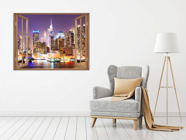 Quadro Finestra new york 100x75 cm Stampa su Tela con Telaio in Legno Arredamento Arte Arredo Moderno - Made in Italy