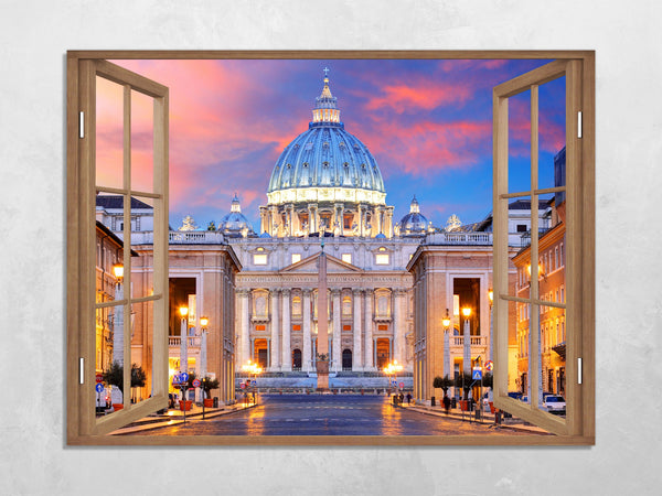 Quadro Finestra roma 100x75 cm Stampa su Tela con Telaio in Legno Arredamento Arte Arredo Moderno - Made in Italy