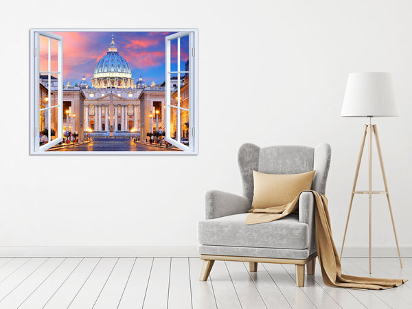 Quadro Finestra roma 100x75 cm Stampa su Tela con Telaio in Legno Arredamento Arte Arredo Moderno - Made in Italy