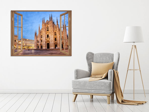 Quadro Finestra milano duomo 100x75 cm Stampa su Tela con Telaio in Legno Arredamento Arte Arredo Moderno - Made in Italy