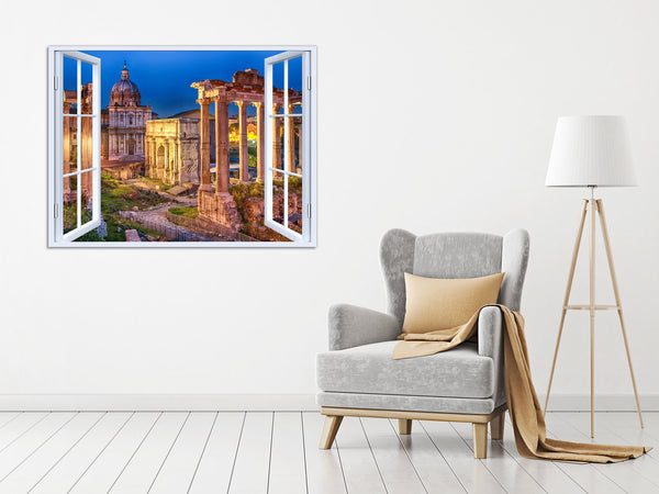 Quadro Finestra roma 100x75 cm Stampa su Tela con Telaio in Legno Arredamento Arte Arredo Moderno - Made in Italy