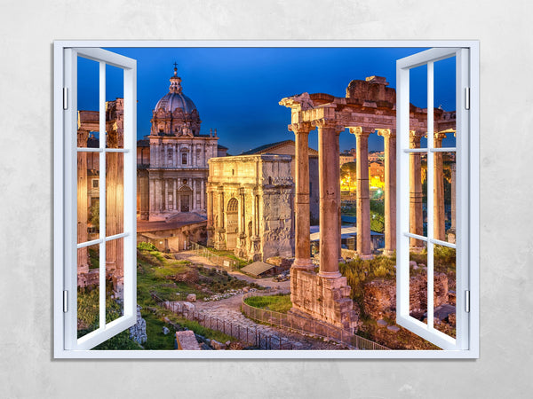 Quadro Finestra roma 100x75 cm Stampa su Tela con Telaio in Legno Arredamento Arte Arredo Moderno - Made in Italy
