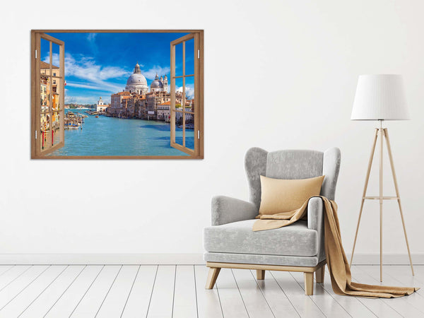 Quadro Finestra venezia canal grande 100x75 cm Stampa su Tela con Telaio in Legno Arredamento Arte Arredo Moderno - Made in Italy