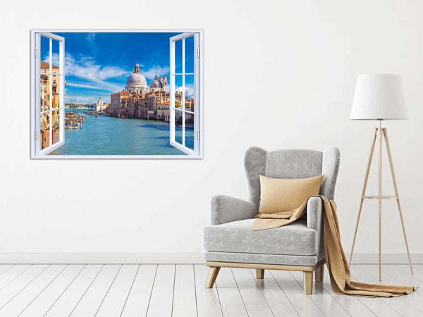 Quadro Finestra venezia canal grande 100x75 cm Stampa su Tela con Telaio in Legno Arredamento Arte Arredo Moderno - Made in Italy