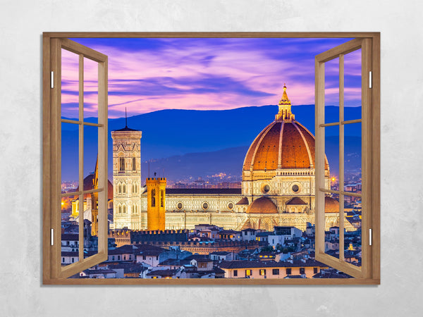 Quadro Finestra firenze 100x75 cm Stampa su Tela con Telaio in Legno Arredamento Arte Arredo Moderno - Made in Italy