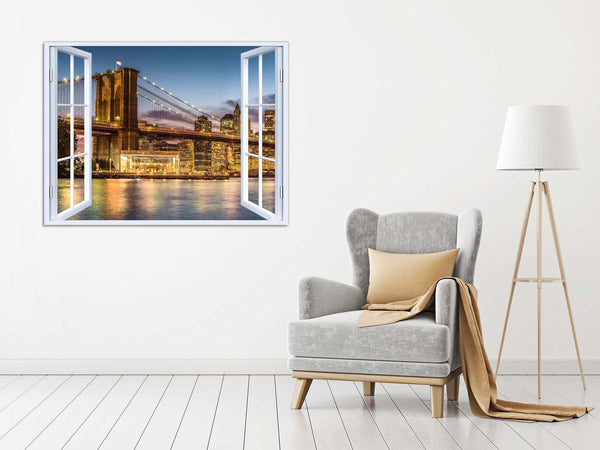 Quadro Finestra new york 100x75 cm Stampa su Tela con Telaio in Legno Arredamento Arte Arredo Moderno - Made in Italy