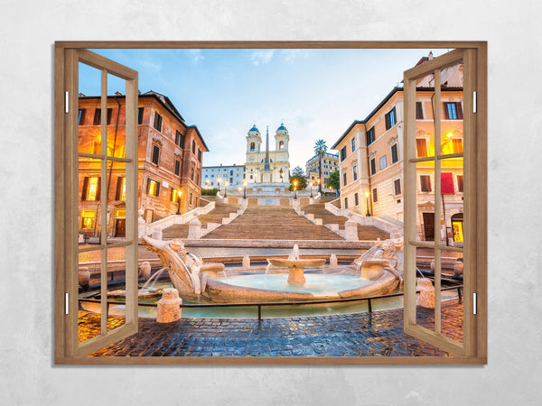 Quadro Finestra roma 100x75 cm Stampa su Tela con Telaio in Legno Arredamento Arte Arredo Moderno - Made in Italy