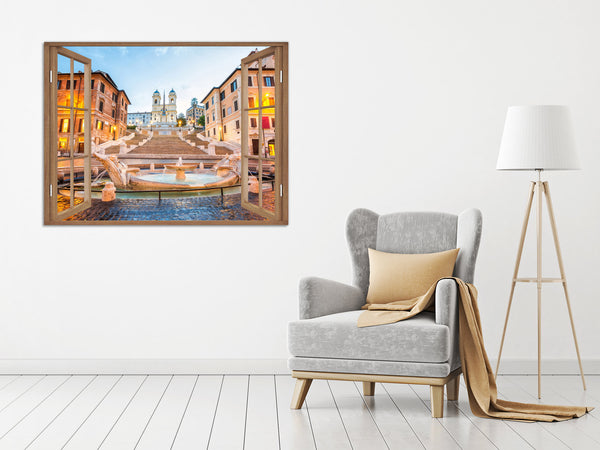 Quadro Finestra roma 100x75 cm Stampa su Tela con Telaio in Legno Arredamento Arte Arredo Moderno - Made in Italy