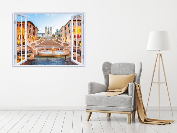 Quadro Finestra roma 100x75 cm Stampa su Tela con Telaio in Legno Arredamento Arte Arredo Moderno - Made in Italy