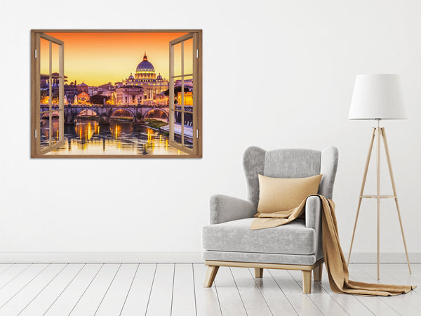 Quadro Finestra roma 100x75 cm Stampa su Tela con Telaio in Legno Arredamento Arte Arredo Moderno - Made in Italy